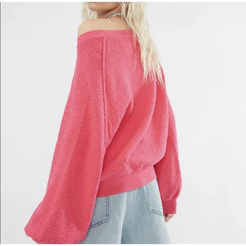 FREE PEOPLE Found My Friend Sweater Boucle Knit Rock Candy Pink Women's S Barbie
